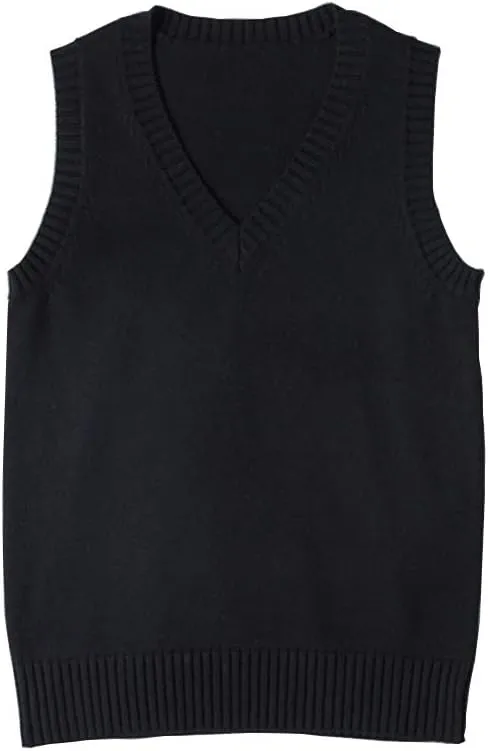 Womens V Neck Sweater Vest School Uniform Solid Color Sleeveless Knit Sweaters Pullover Tank Tops