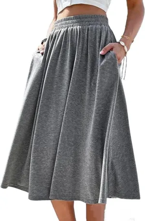Women's Vintage Tartan Midi Skirt - Flared A-Line Cotton Skirt with Pockets