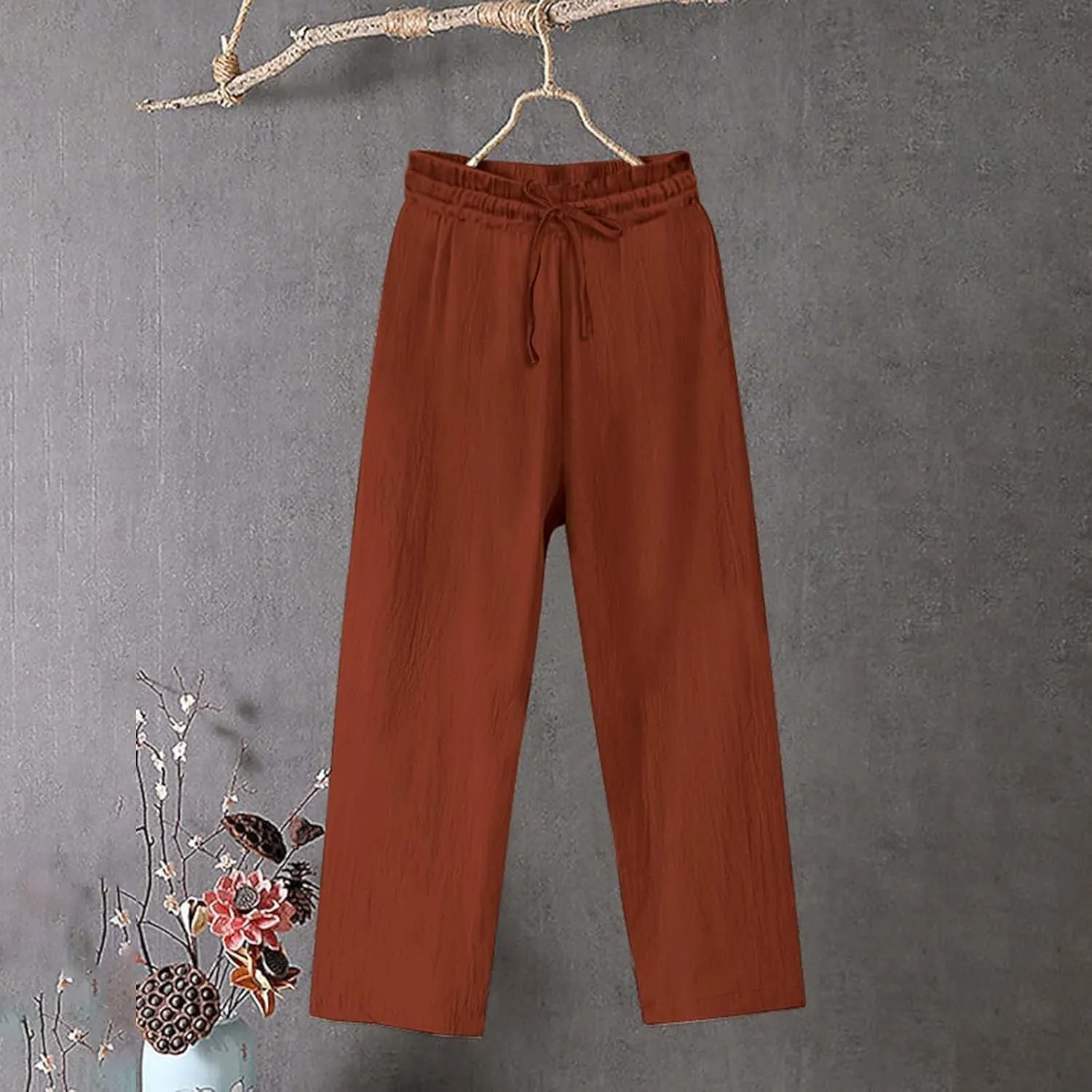 Women's Wide Leg Palazzo Harem Pants Fall Casual Loose Pockets Solid Elastic Waist Baggy Travel Pants 2024