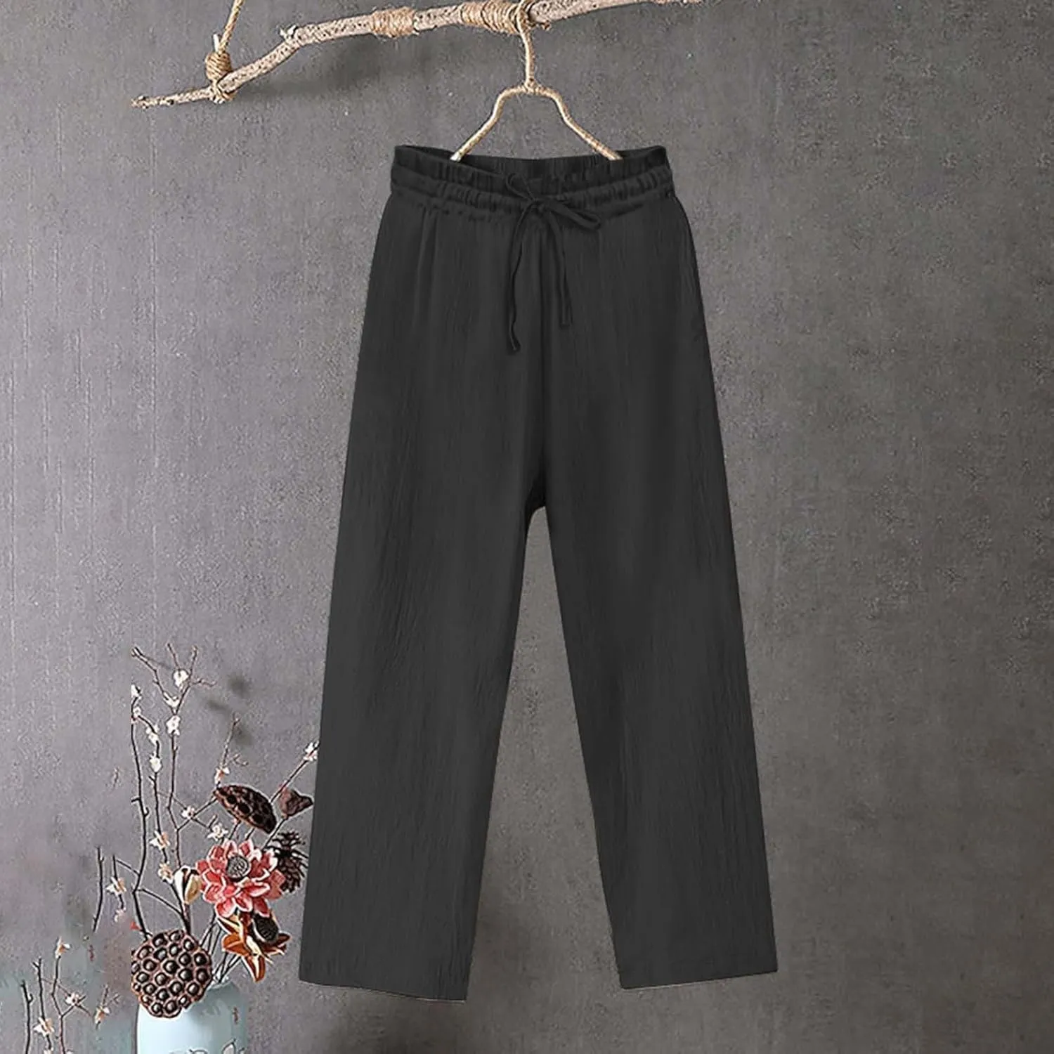 Women's Wide Leg Palazzo Harem Pants Fall Casual Loose Pockets Solid Elastic Waist Baggy Travel Pants 2024