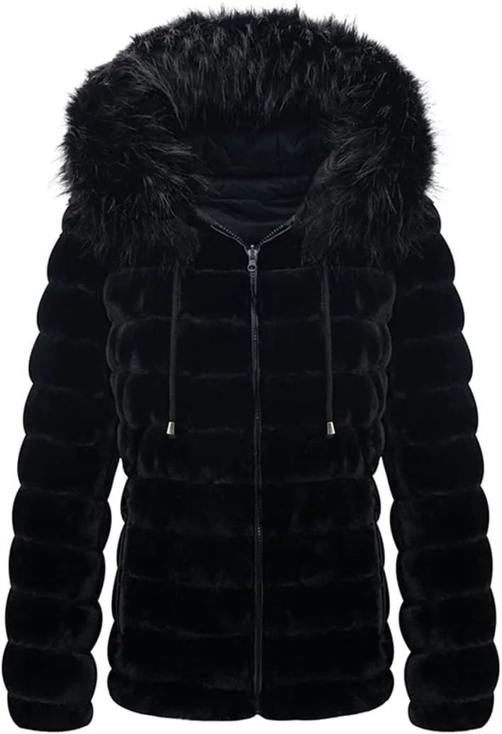Women's Winter Double Sided Faux Fur Down Jacket Female Parkas Hooded with Fur Collar The Puffer Coat Cotton Padded Clothes