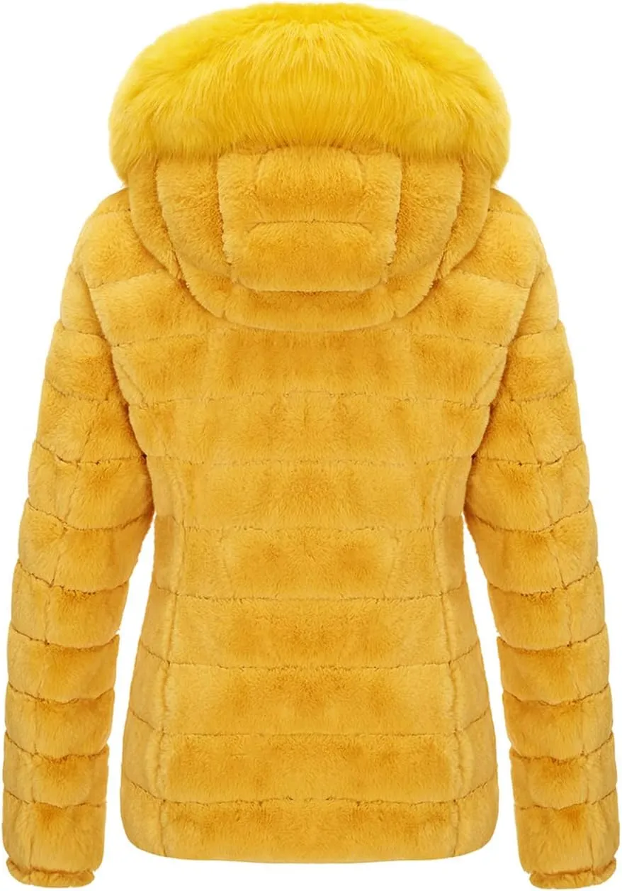 Women's Winter Double Sided Faux Fur Down Jacket Female Parkas Hooded with Fur Collar The Puffer Coat Cotton Padded Clothes