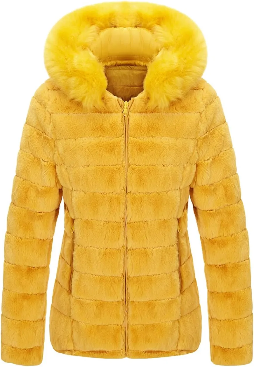 Women's Winter Double Sided Faux Fur Down Jacket Female Parkas Hooded with Fur Collar The Puffer Coat Cotton Padded Clothes