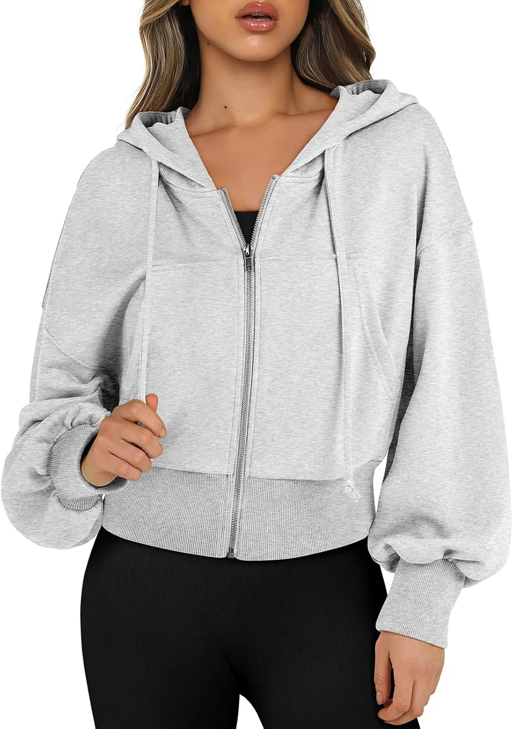 Womens Zip Up Hoodies Cropped Sweatshirts Fleece Crop Jacket Fall Casual Drawstring Full Zip Hoodie Winter Clothes