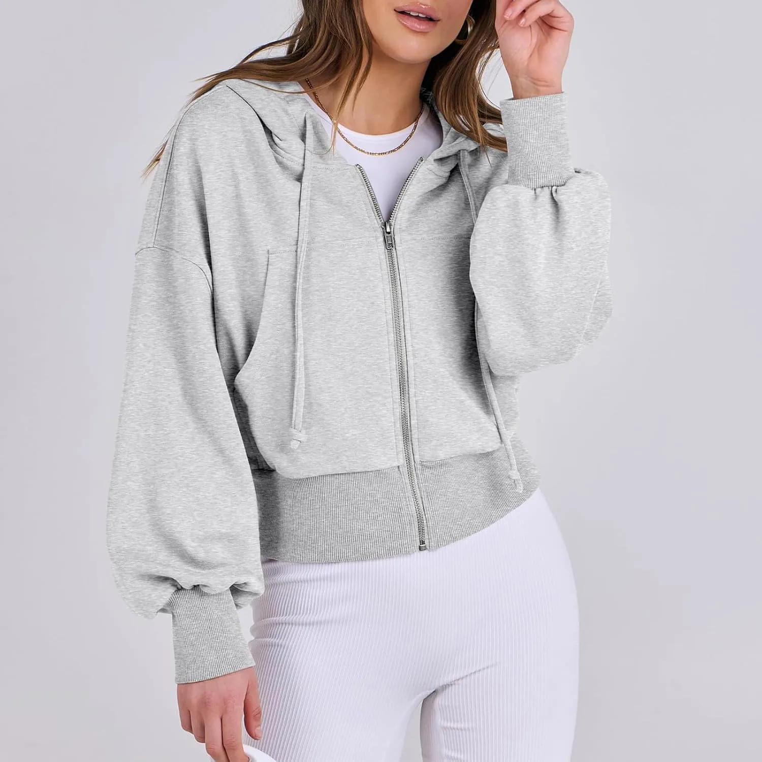 Womens Zip Up Hoodies Cropped Sweatshirts Fleece Crop Jacket Fall Casual Drawstring Full Zip Hoodie Winter Clothes