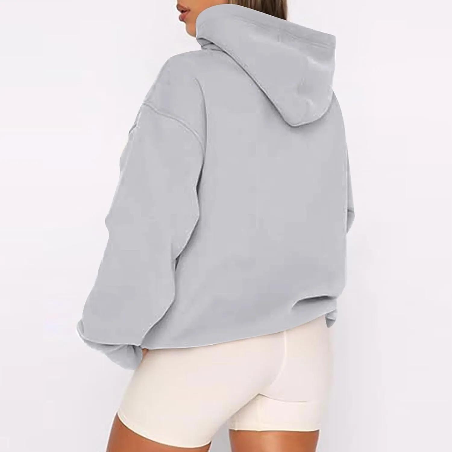 Womens Zip Up Hoodies Oversized Full Zip Up Hoodie Long Sleeve Drawstring Hooded Sweatshirt Fleece Jacket with Pockets