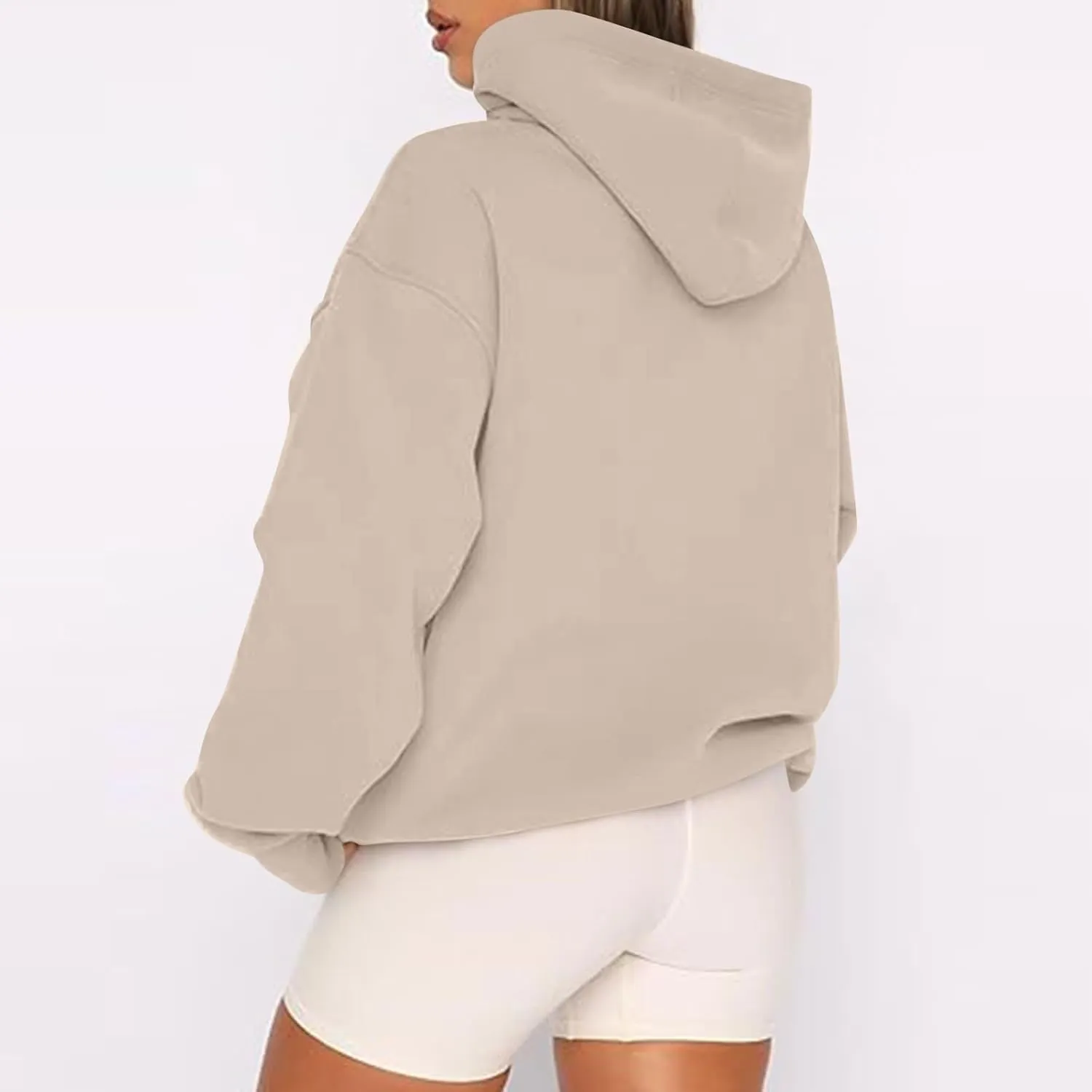 Womens Zip Up Hoodies Oversized Full Zip Up Hoodie Long Sleeve Drawstring Hooded Sweatshirt Fleece Jacket with Pockets