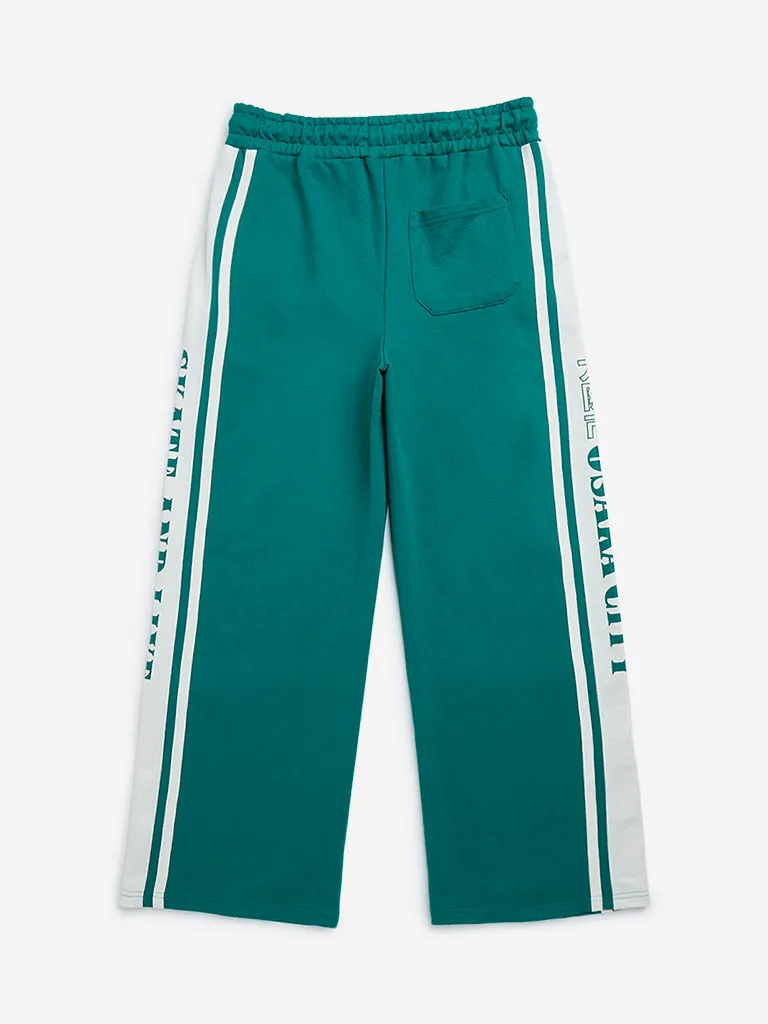 Y&F Kids Green Mid-Rise Cotton-Blend Track Pants