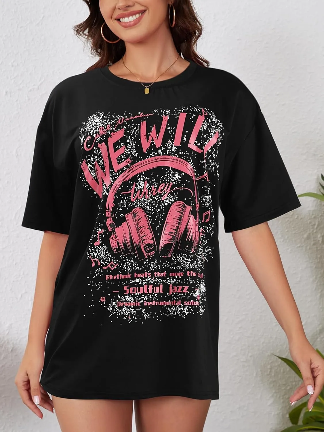 YIJIU Women's Graphic Oversized T Shirts Letter Print Short Sleeve Loose Casual Summer Tops