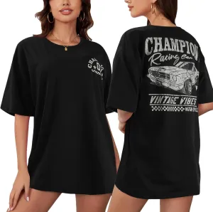 YIJIU Women's Graphic Oversized T Shirts Letter Print Short Sleeve Loose Casual Summer Tops