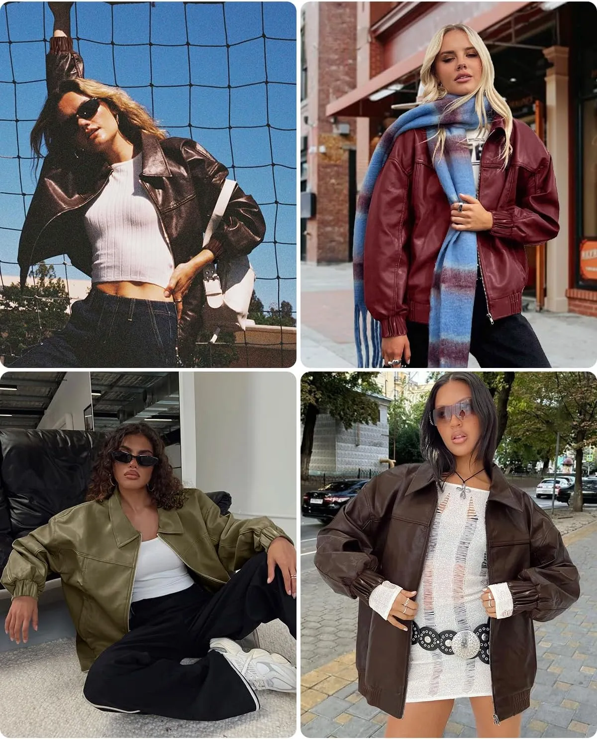 Yousify Womens Leather Jacket Oversized Faux Casual Zip Up Bomber Motorcycle Jackect Trendy Fall Winter Clothes S-XXL