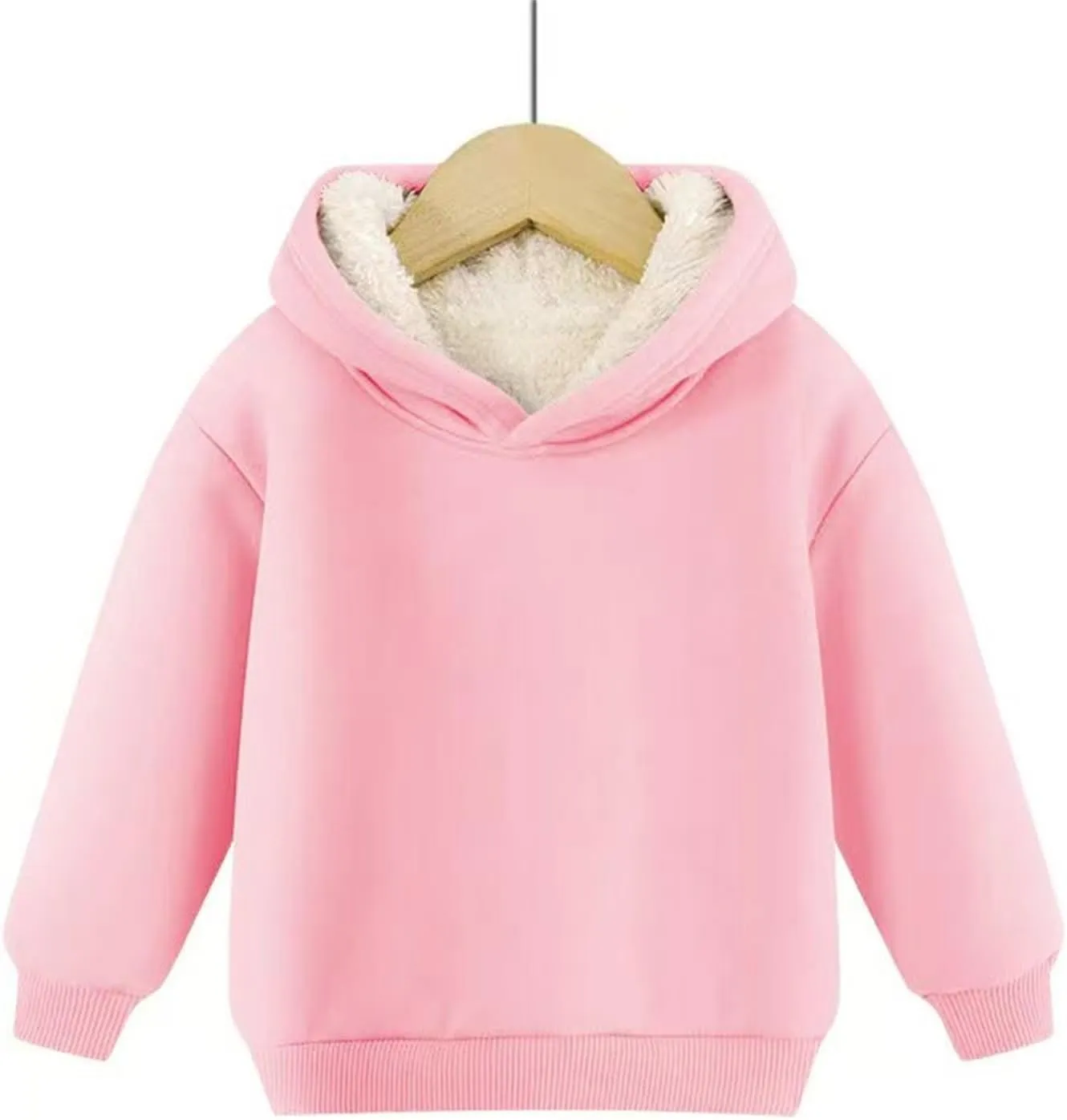 Youth Boys Girls Winter Sherp Lined Hoodie Kid's Fleece Pullover Hooded Sweatshirt Thicken Basic Solid Cotton Hoodie
