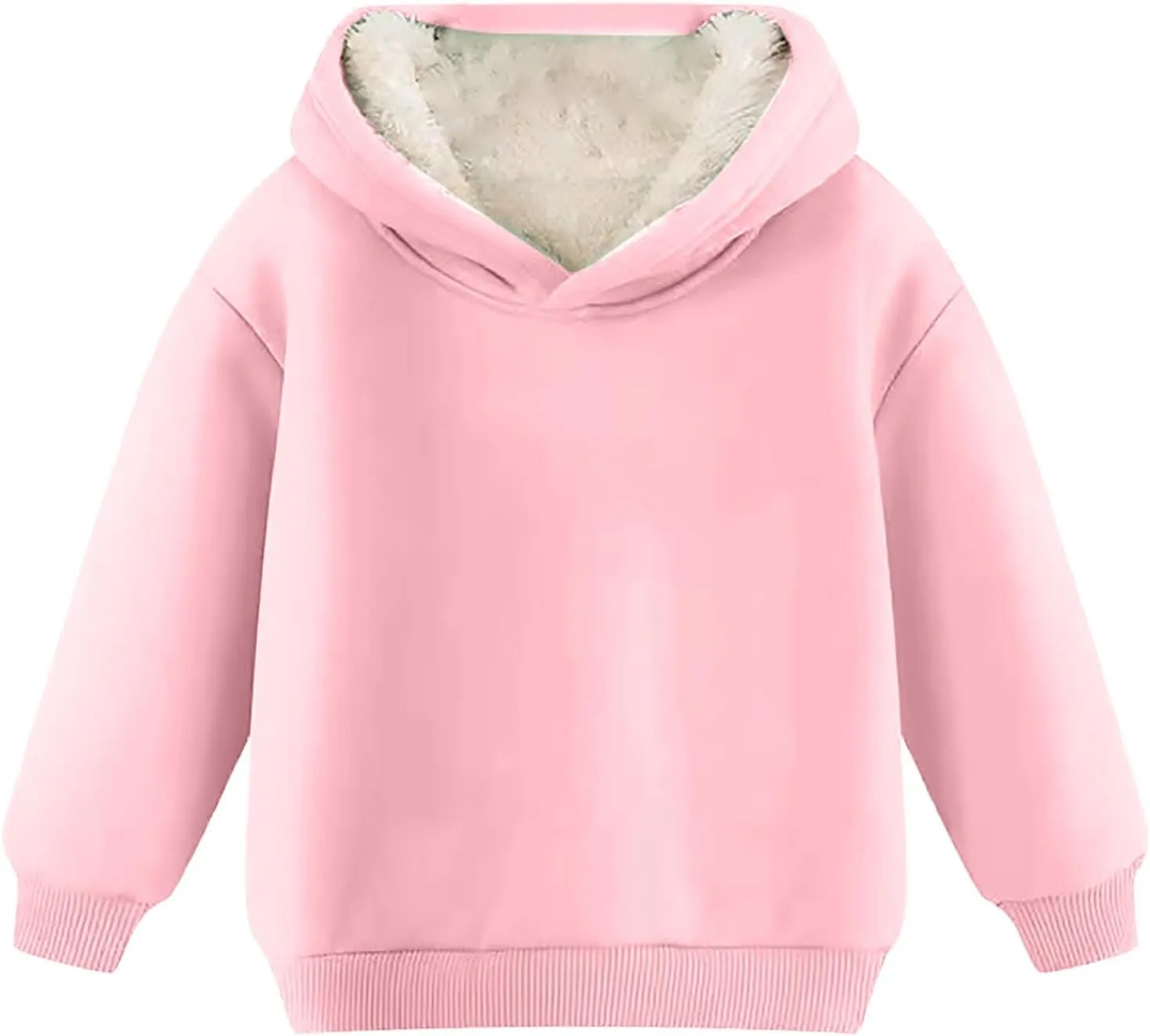 Youth Boys Girls Winter Sherp Lined Hoodie Kid's Fleece Pullover Hooded Sweatshirt Thicken Basic Solid Cotton Hoodie