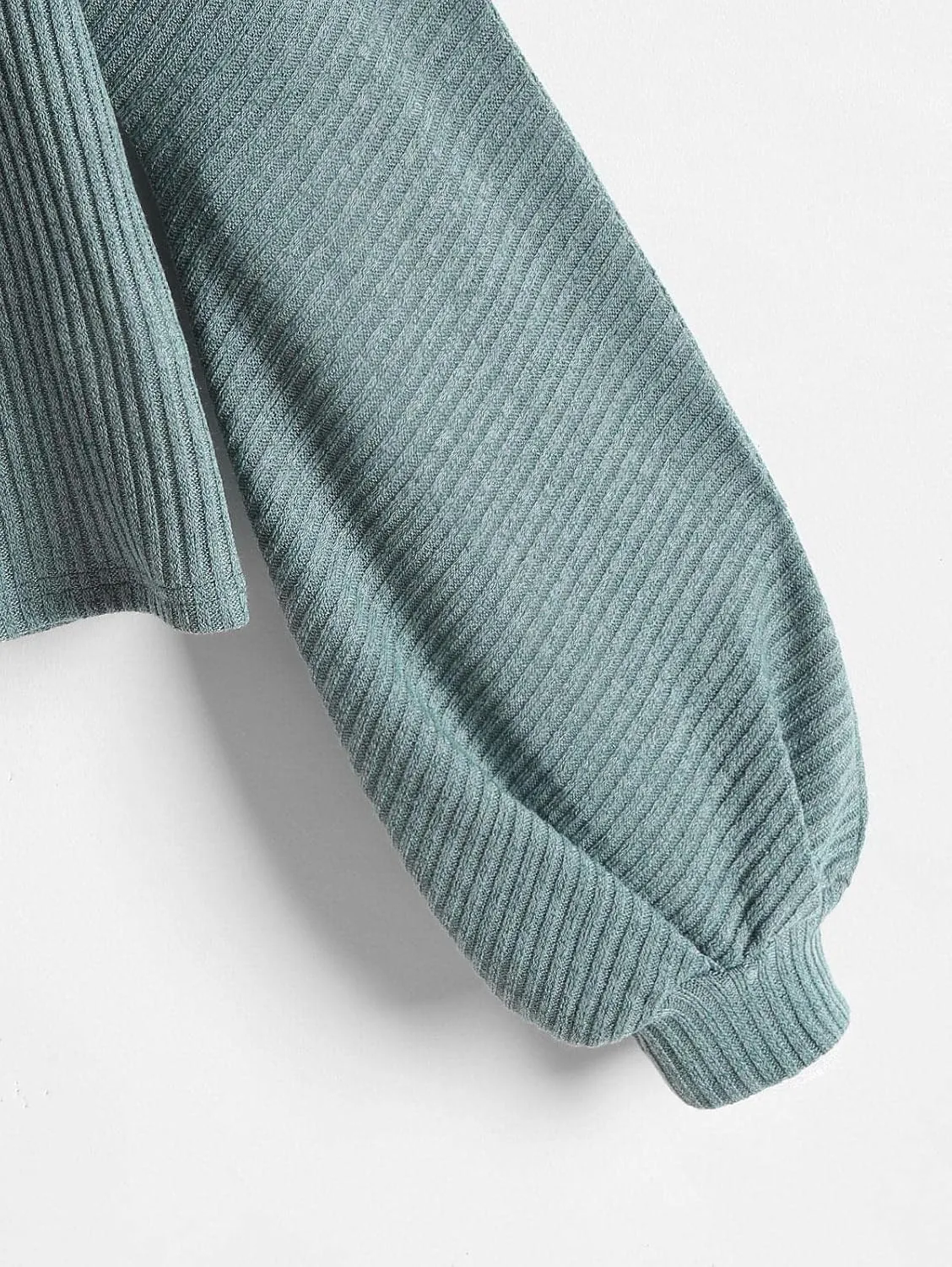 ZAFUL Women Ribbed Knit Long Sleeve Tops Shirts Lantern Sleeve Oversized Pullover Crop Sweater
