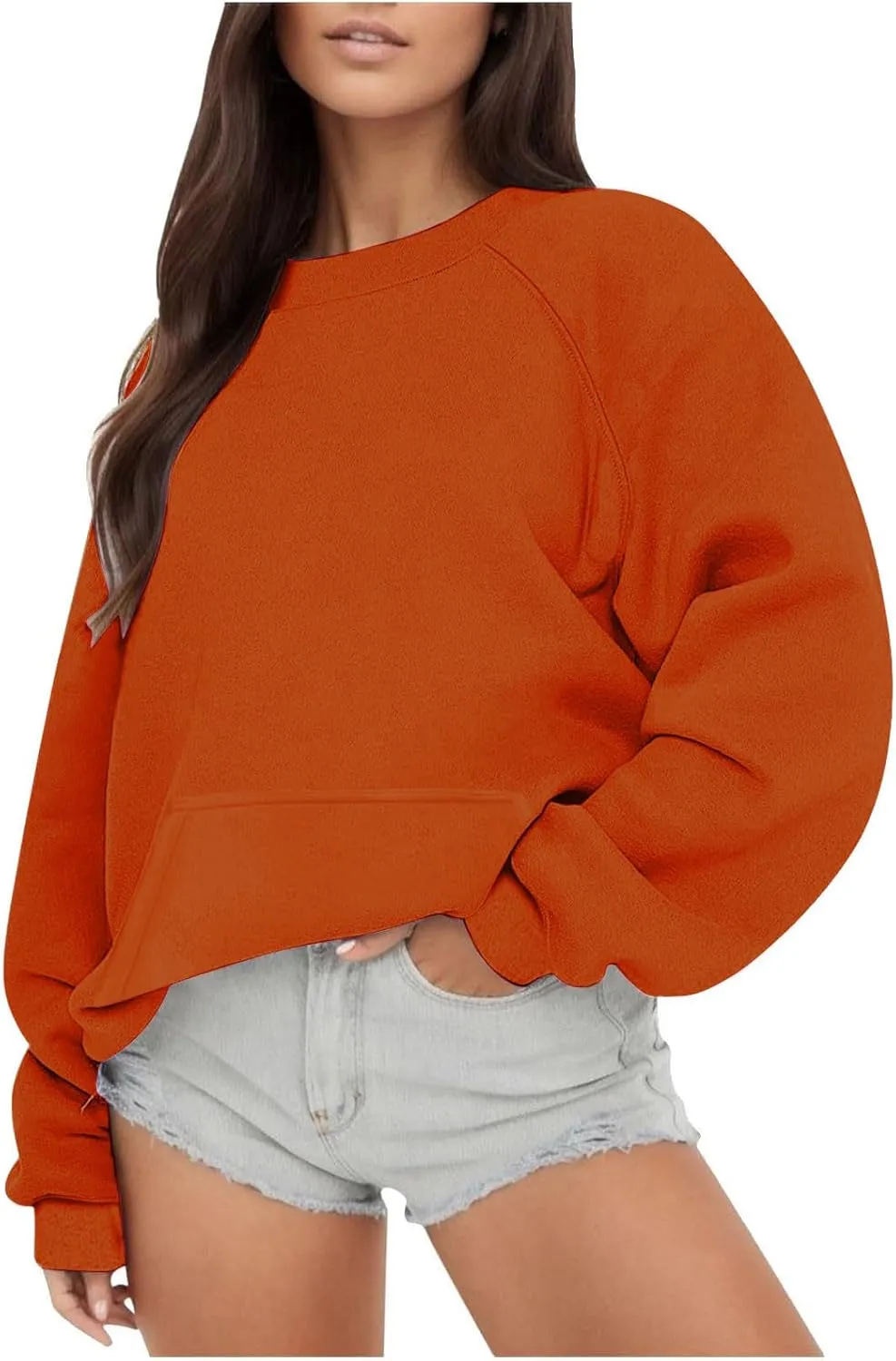 ZDRZK Crewneck Sweatshirts Women Y2K Fall Winter Fleece Fashion Sweatshirt Long Sleeve Casual Slouchy Fit Pullover Tops