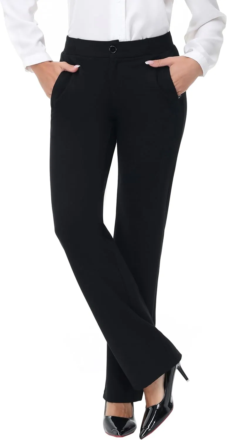 ZTN Womens 29"/31"/33" Business Casual Dress Pants Wide Straight Leg Trousers with Pockets