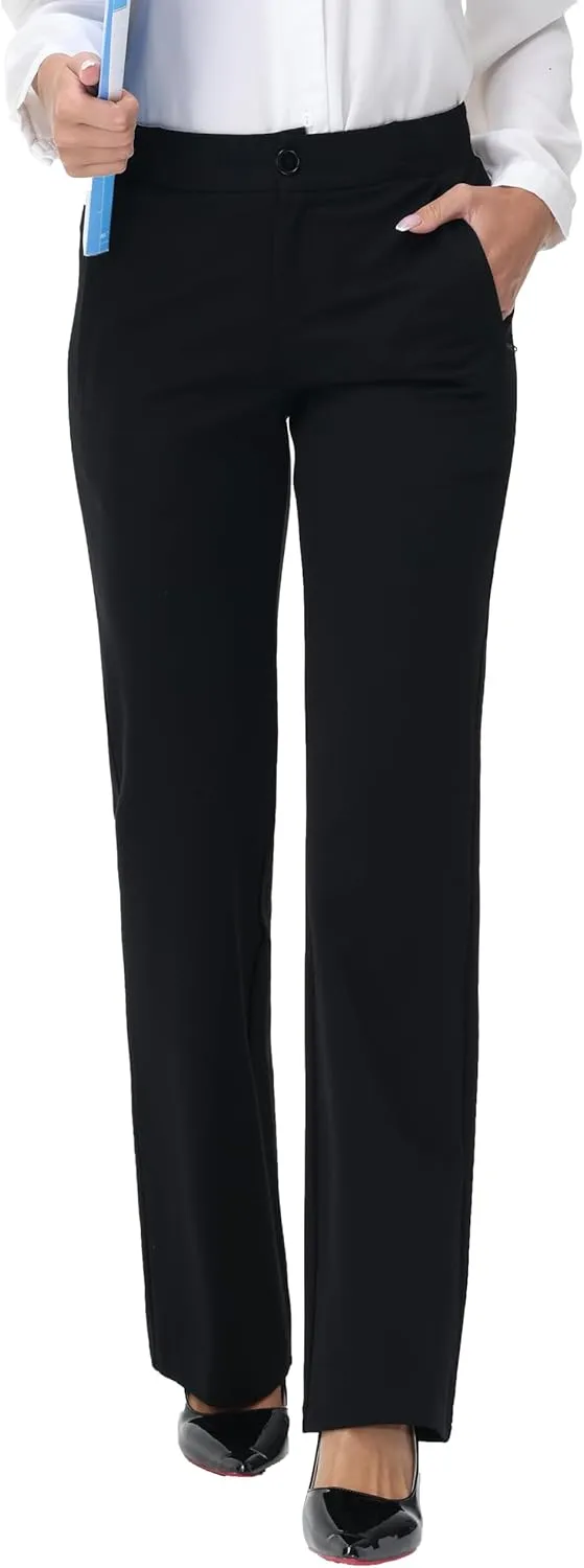 ZTN Womens 29"/31"/33" Business Casual Dress Pants Wide Straight Leg Trousers with Pockets