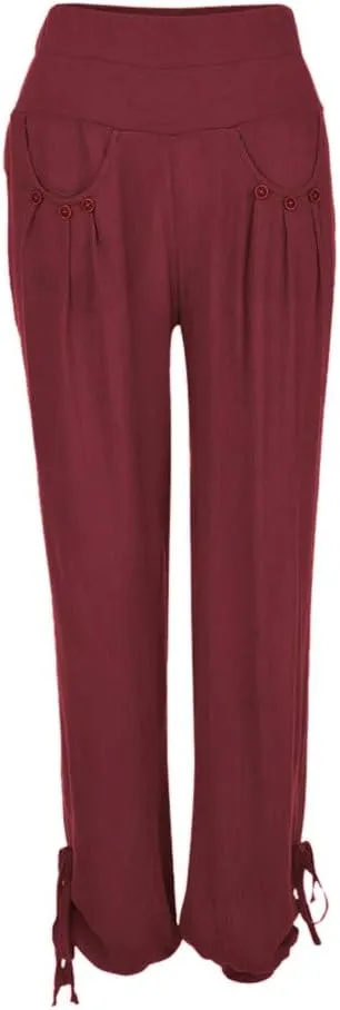 ZYXTIM Womens Casual Cotton Linen Pants Elastic Waisted Smocked Solid Color Summer Beach Yoga Trousers