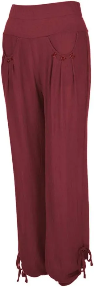 ZYXTIM Womens Casual Cotton Linen Pants Elastic Waisted Smocked Solid Color Summer Beach Yoga Trousers